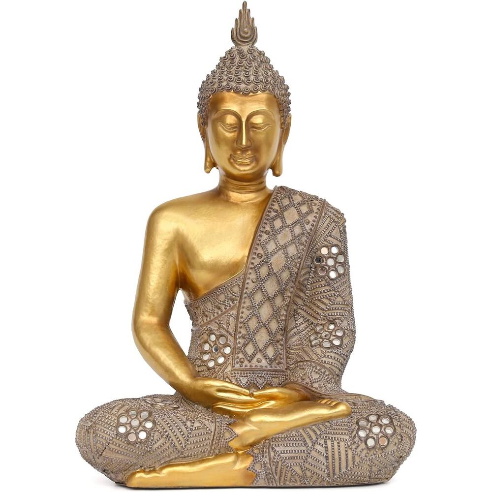 Gold Buddha Statue 12.4in Home Décor Zen Spiritual Meditation Indoor Gift Shrine